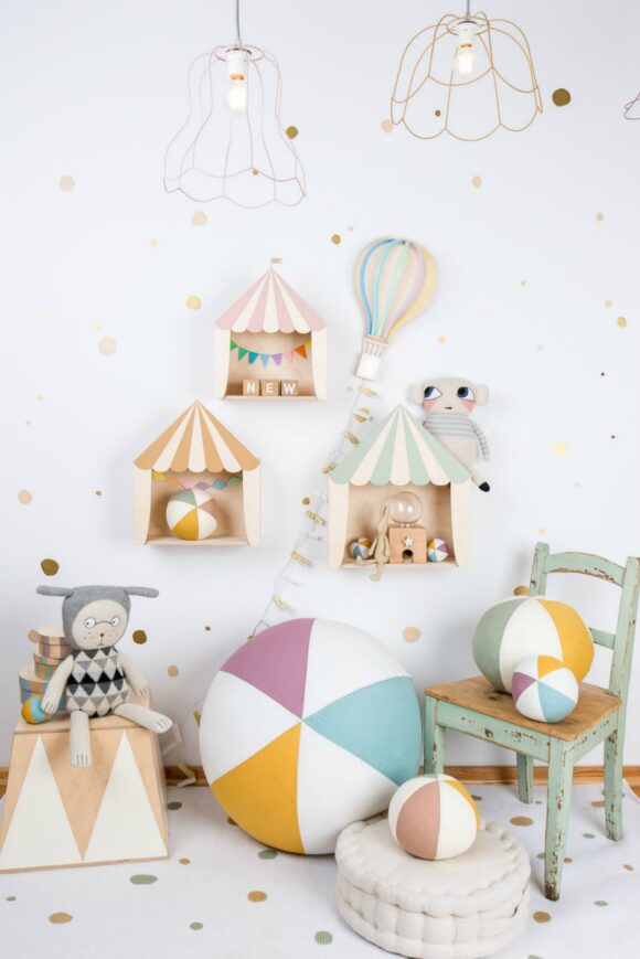 Set of circus shelves „the big top!” sage green/caramel/powder pink ...