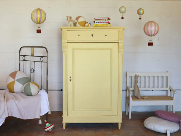 antique cabinet yellow kids room